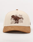 Beige Cap with a dinosaur design on a white background