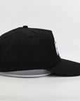 Black cap with a logo on a white background