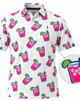 Transfusion cocktail print golf polo - 3D view with fabric detail