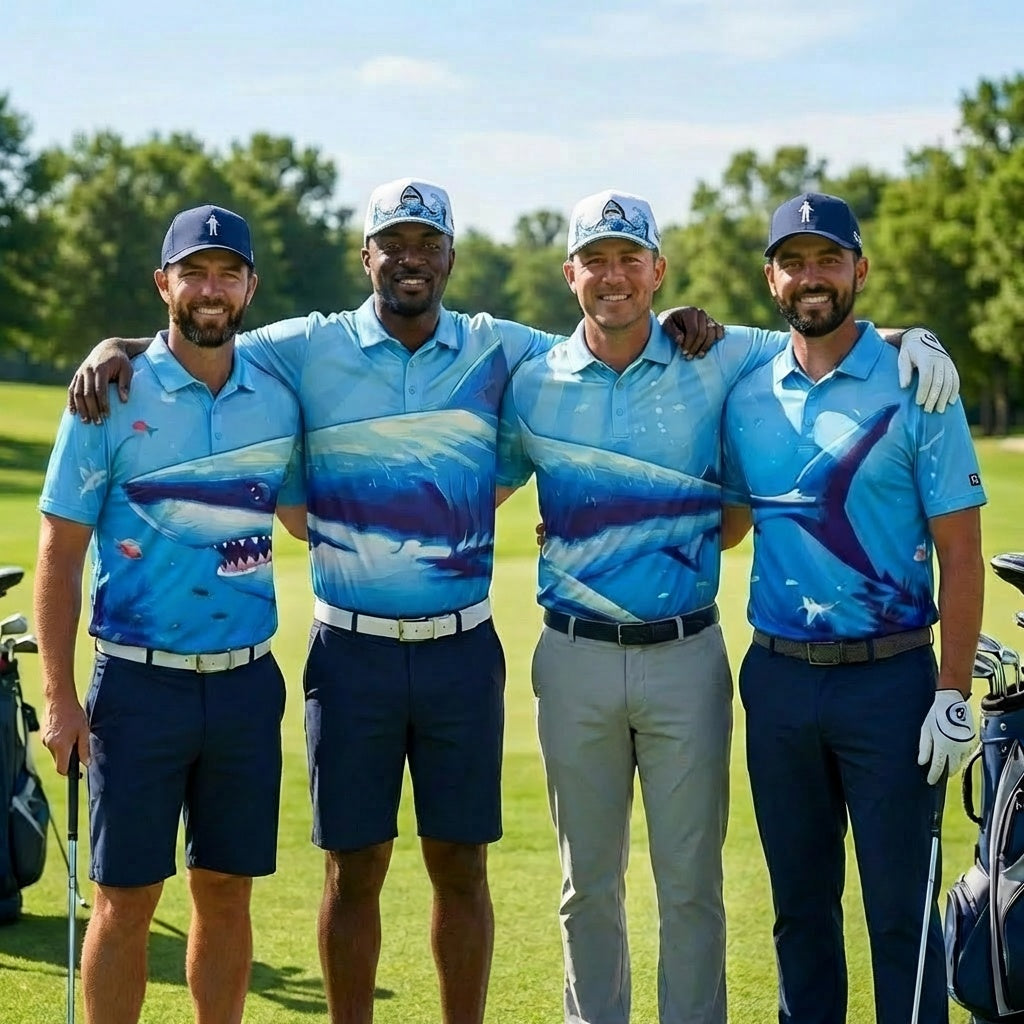 Shark Foursome Golf Polos - Matching golf shirts | Our Friend Vinny