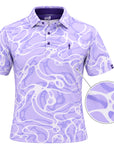 Riptide lavender wave print golf polo - 3D view with fabric detail