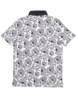 Back view of The Classic black and white floral golf polo