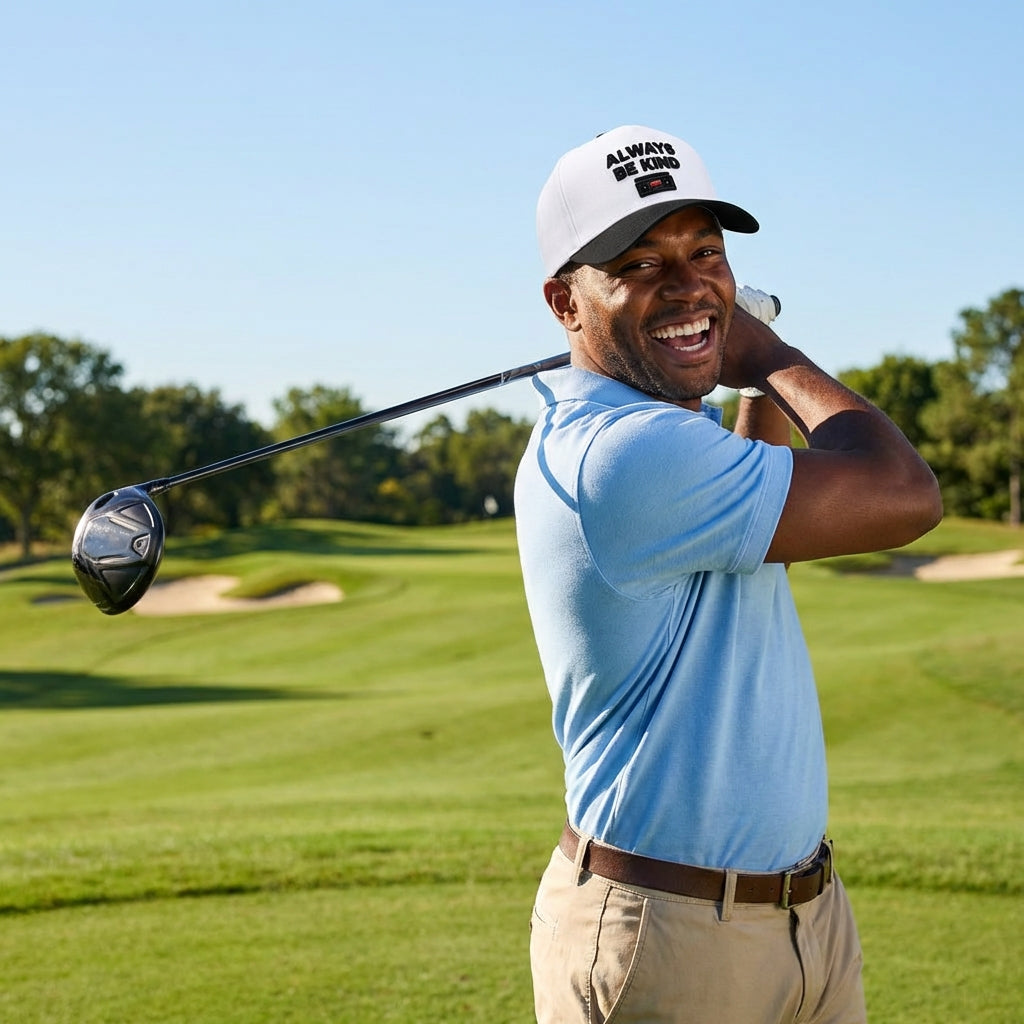 white hat with black brim - always be kind rewind 