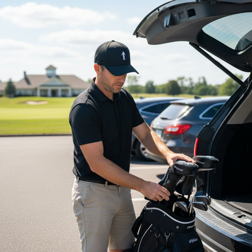 black cotton golf cap lifestyle 