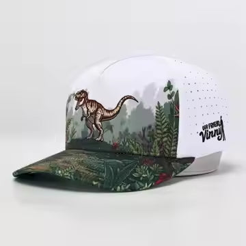 Cap with dinosaur design with full print on brim 