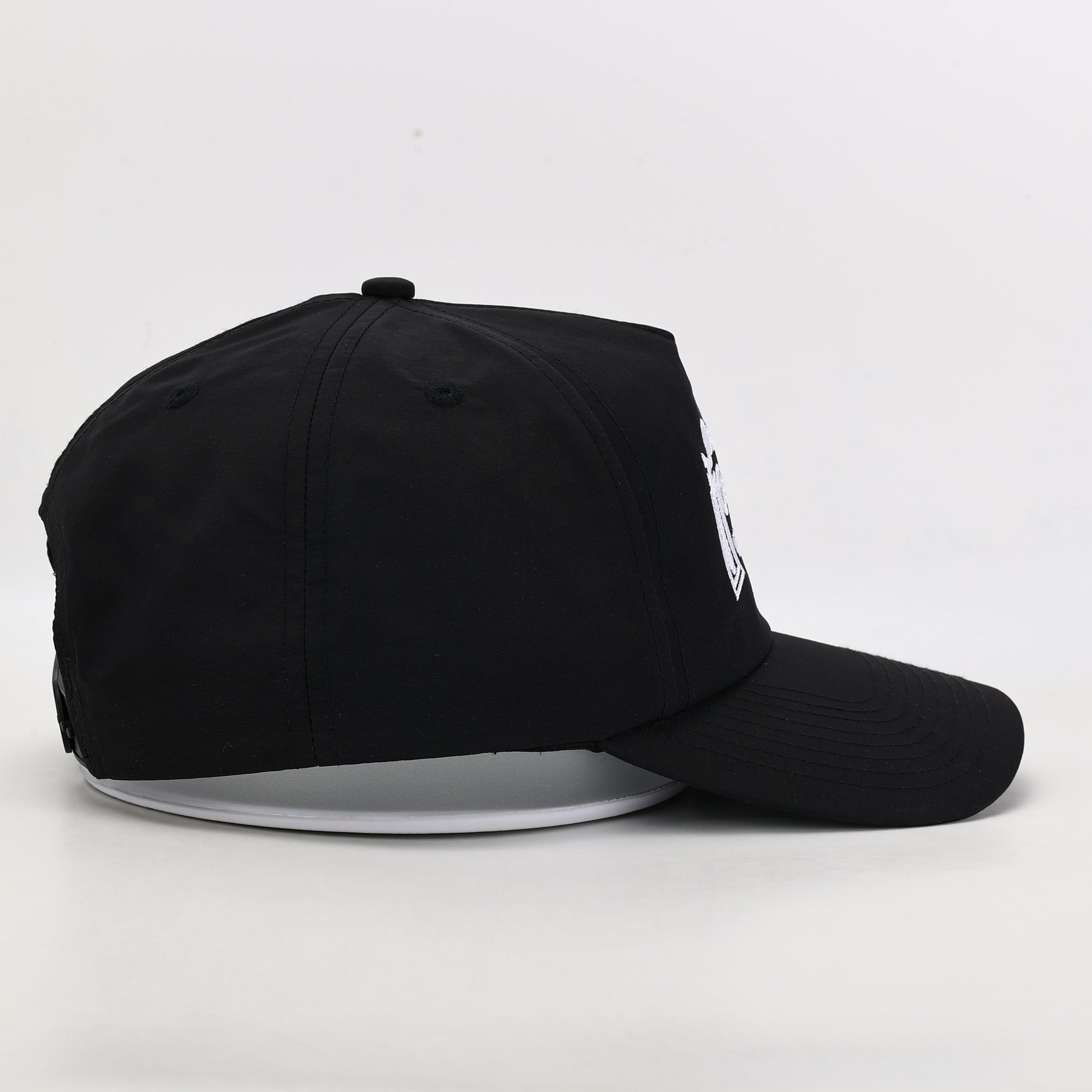 Black cap with a logo on a white background