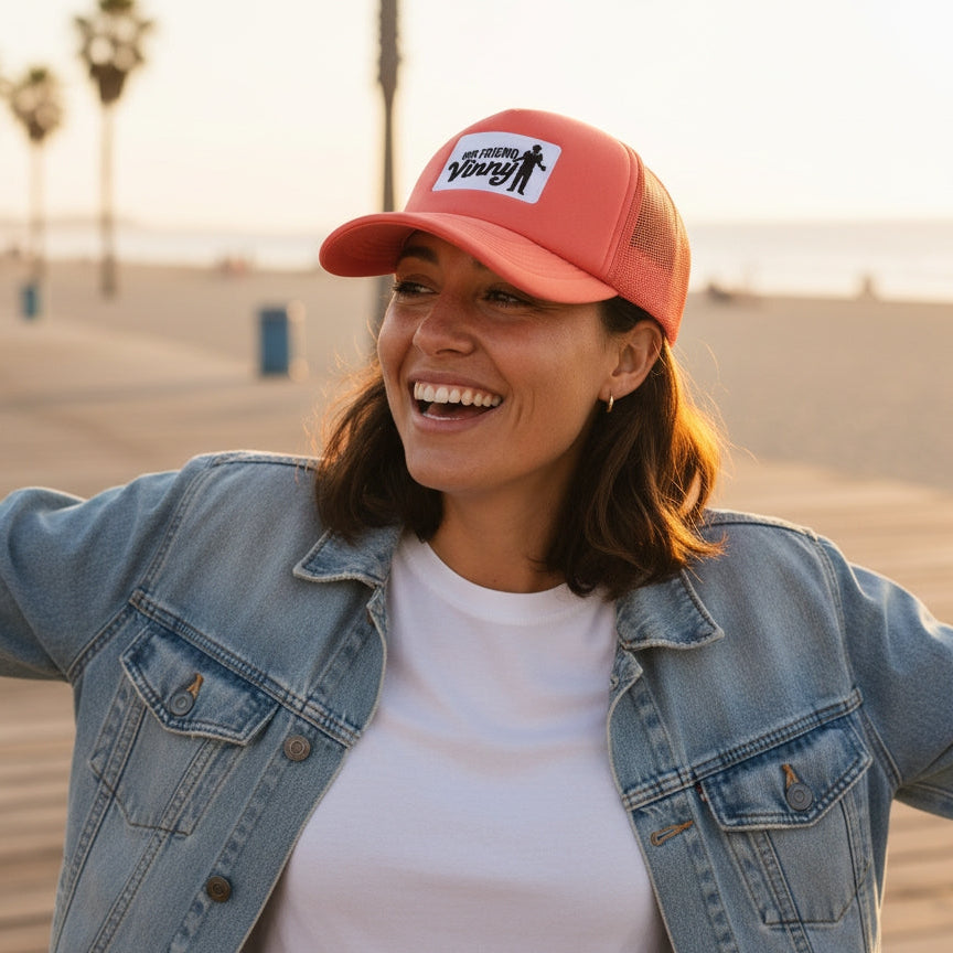 Pink_Trucker_Cap with white logo 