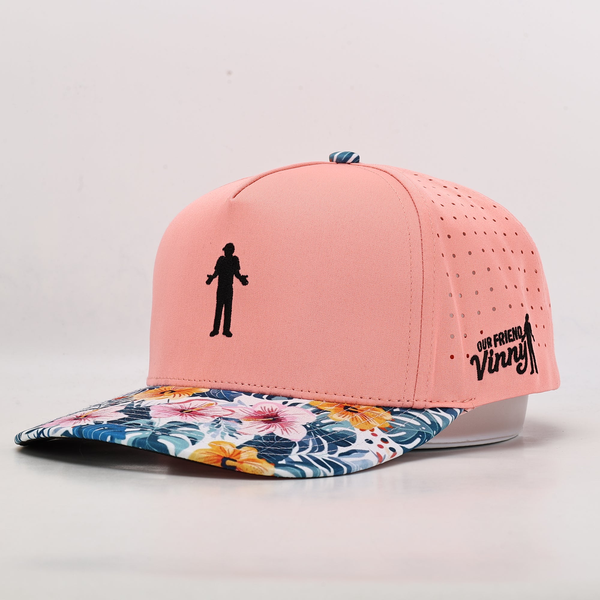 Pink cap with floral brim 