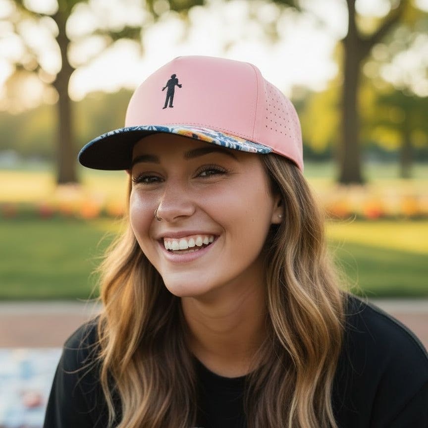 Pink cap with floral brim 