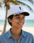white golf hat with floral brim 