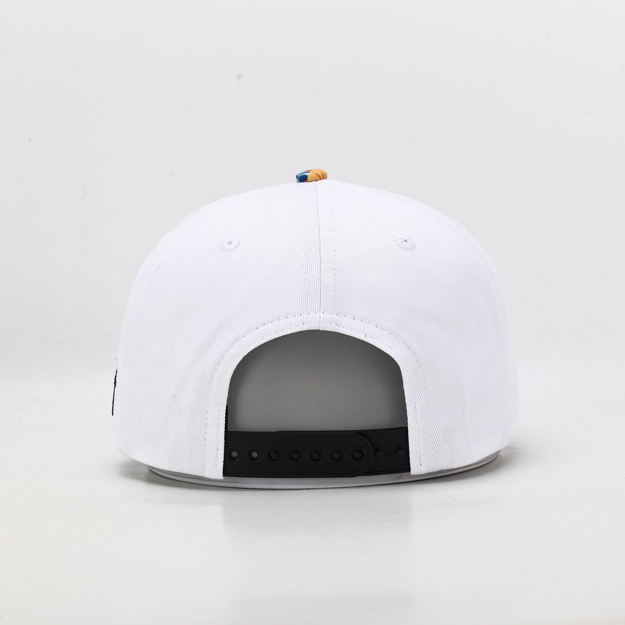 White golf hat with floral brim rear