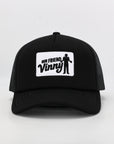 Black cap with 'Our Friend Vinny' logo on a white background