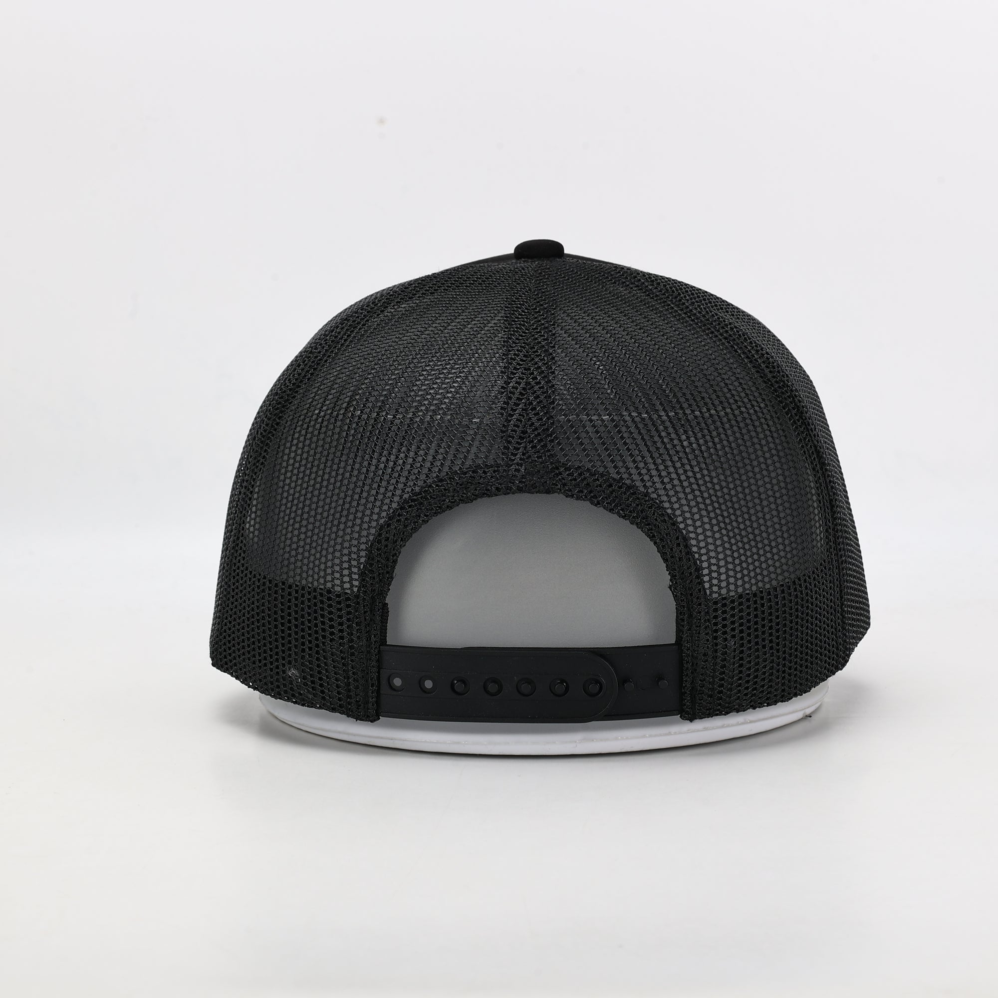 Black mesh cap on a light gray background