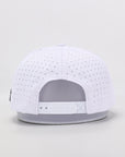 White baseball cap with white brim on a light gray background