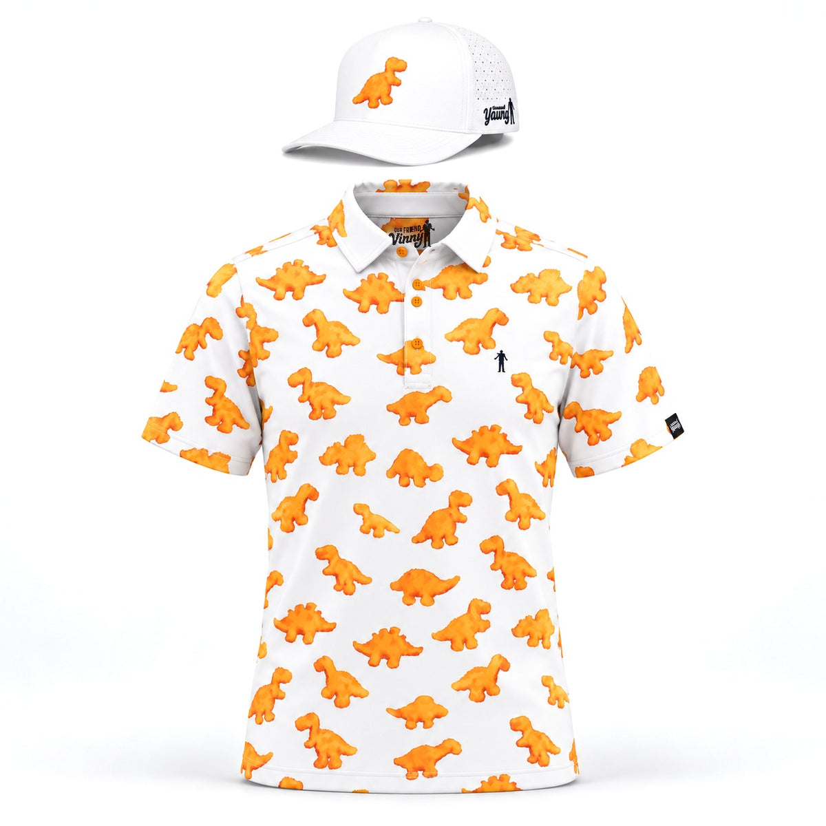 Dino Nugget golf polo and matching Dino Nugget hat bundle