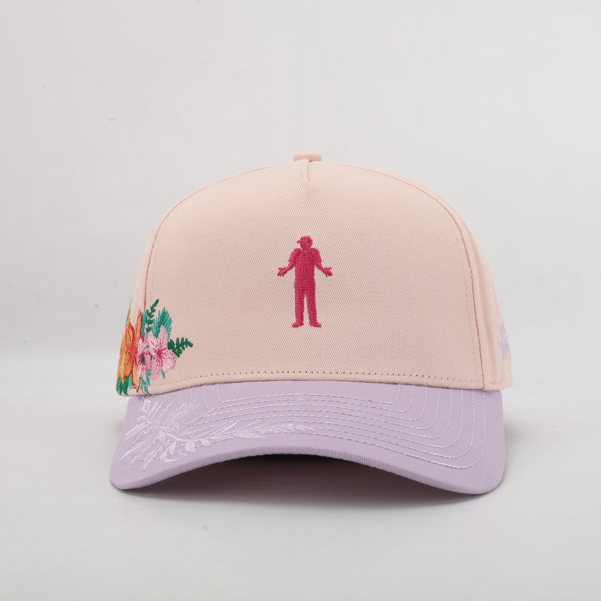Pink and purple cap with floral design 