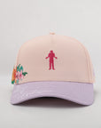 Pink and purple cap with floral design 