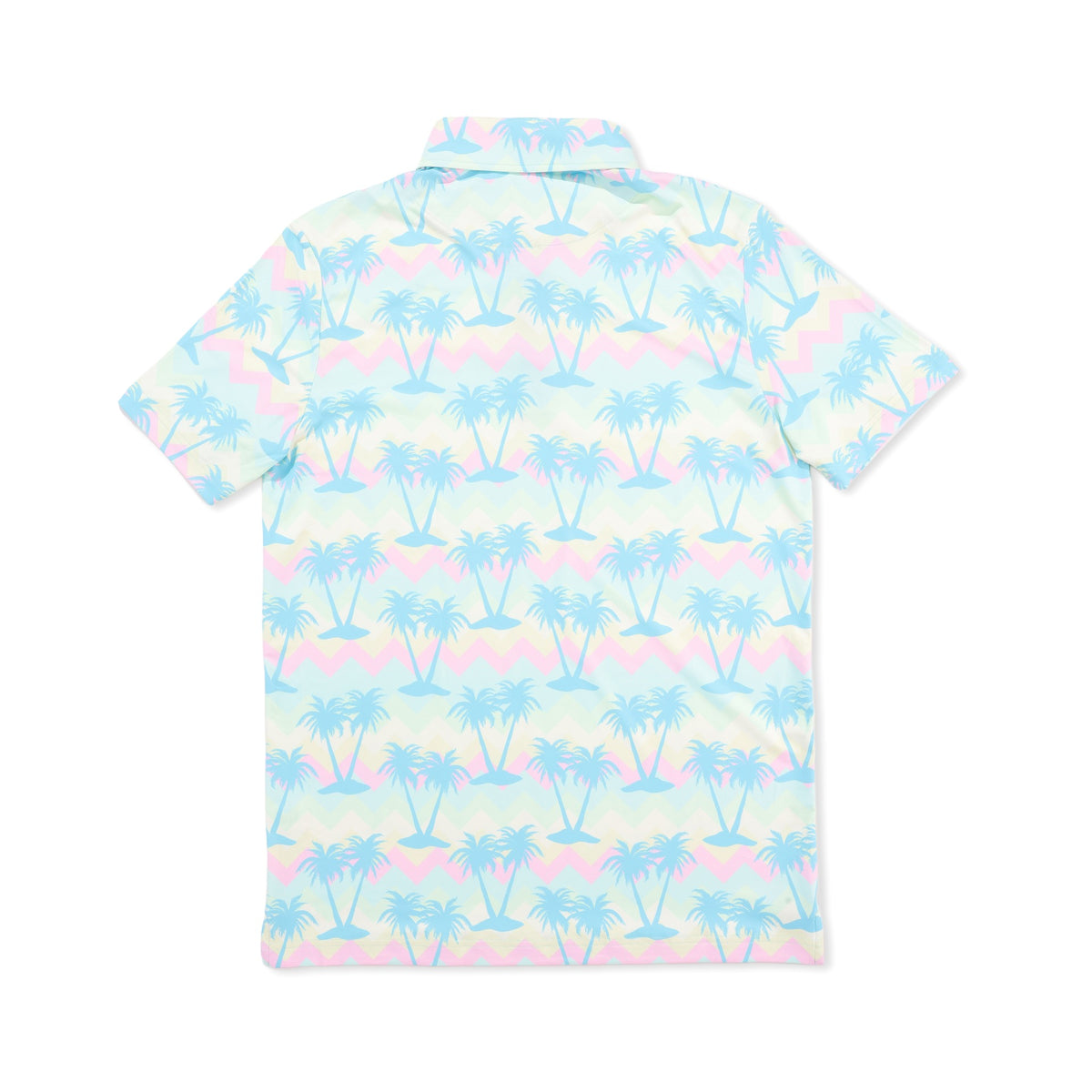 Back view of the Miami Slice pastel palm tree golf polo