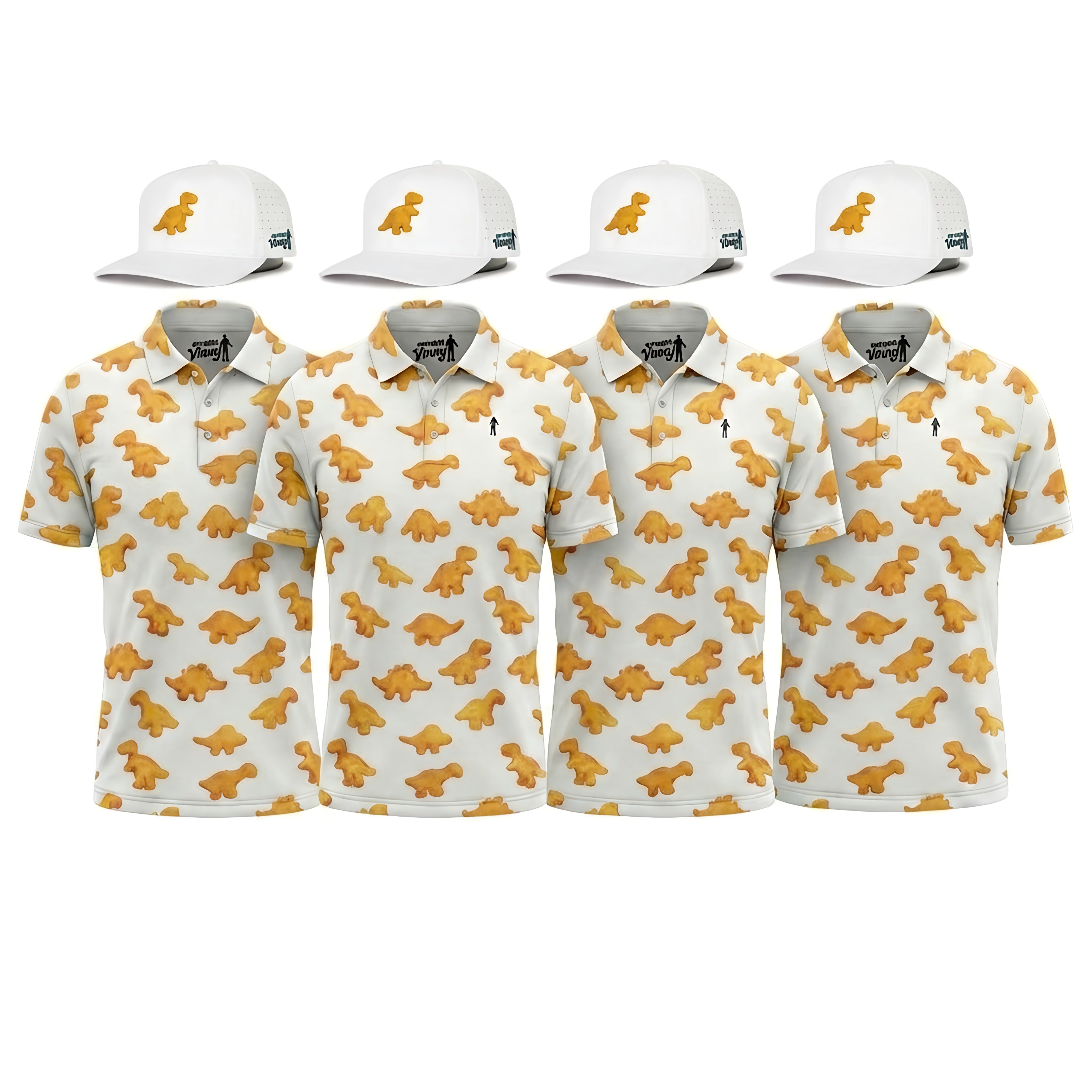 Dino Nugget Golf Polos w/hats Matching golf shirts | Our Friend Vinny