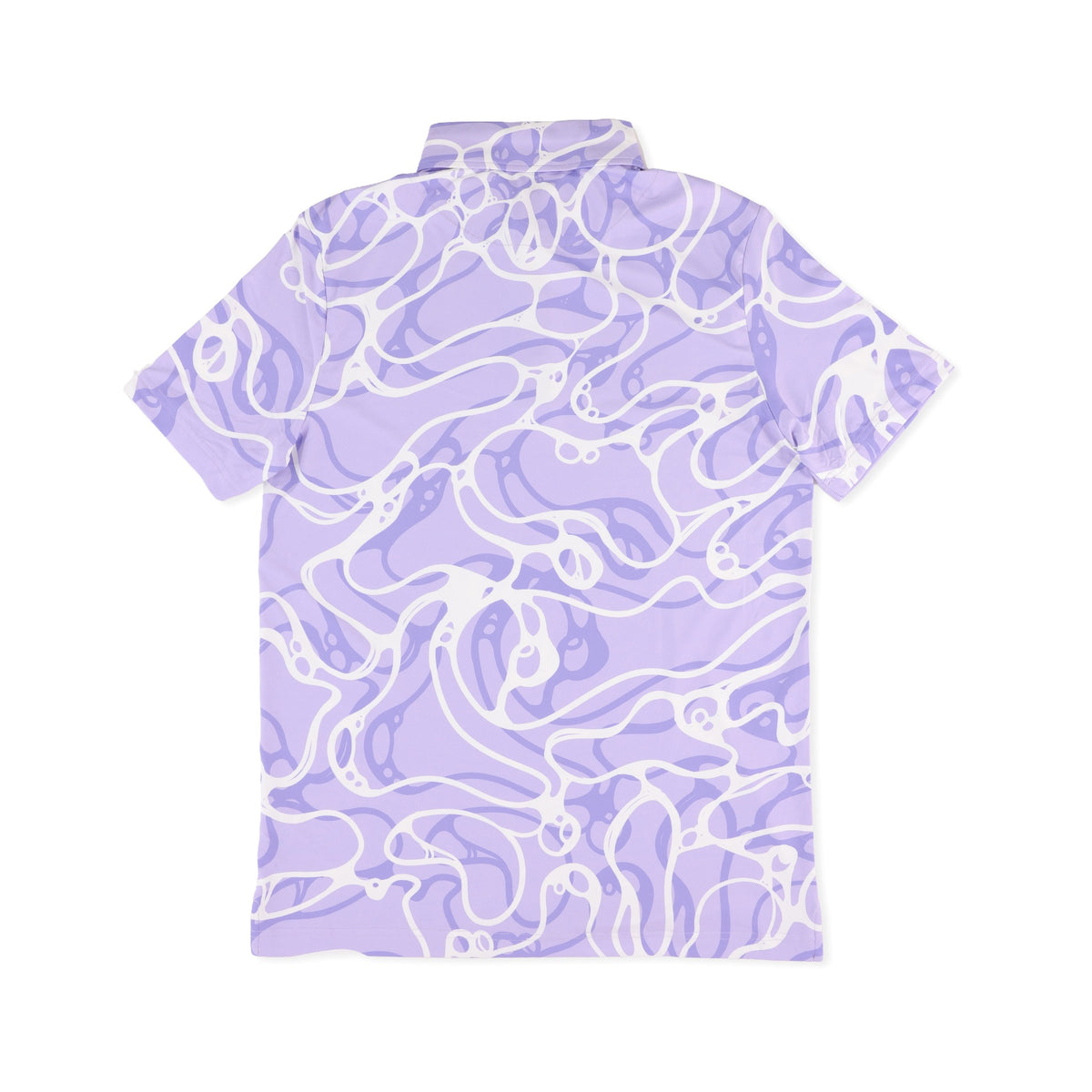 Back view of the Riptide lavender wave print golf polo