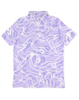 Back view of the Riptide lavender wave print golf polo