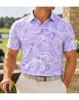 Man wearing the Riptide lavender golf polo