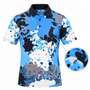 Spilled Ink blue splatter camo golf polo - 3D view with fabric detail