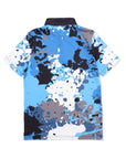 Back view of the Spilled Ink blue splatter camo golf polo