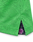 Side hem vent with purple floral lining on the Green Golf Topography Map golf polo