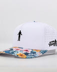 white cap with floral brim 
