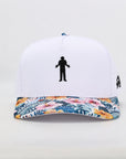 white golf performance cap with floral brim 